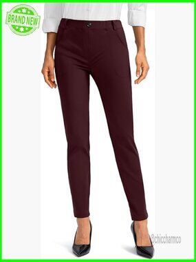 Fleece Lined Skinny Work Pants with Pockets Warm Winter Slacks